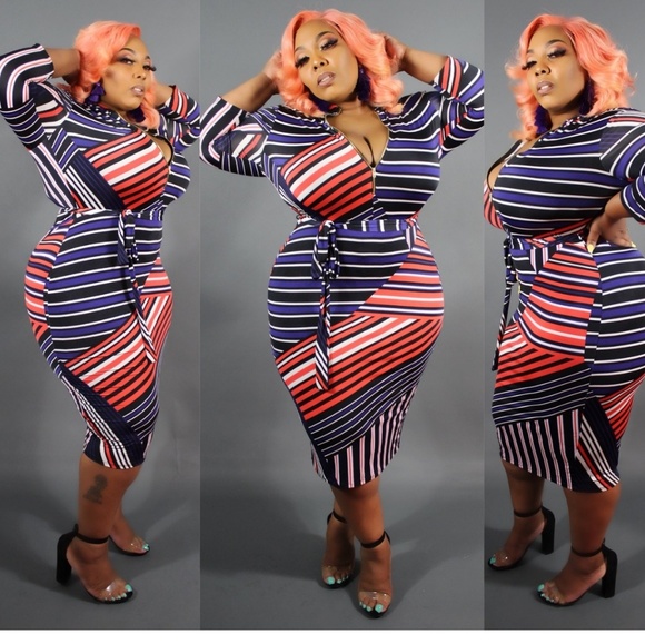 Dresses & Skirts - Plus Size Striped Body Con Dress